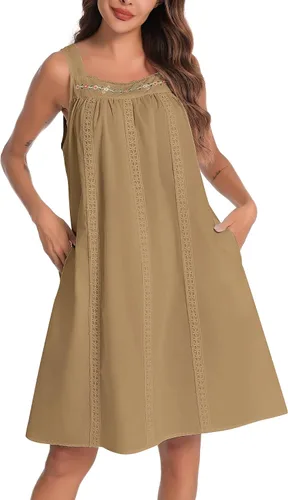 Miniatura 23 de YOZLY - Camisones de algodón sin mangas para mujer, camisón de tanque de noche con bolsillos