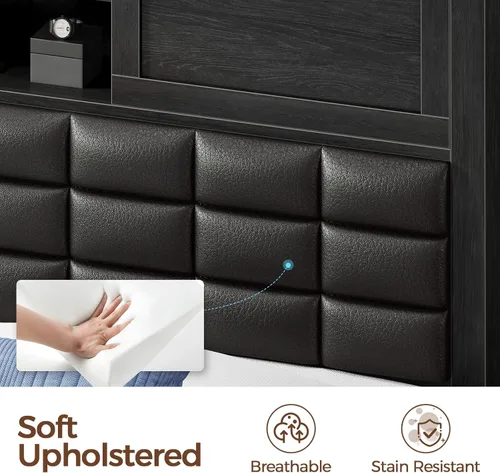 Miniatura 6 de Rolanstar Armazón de Cama Tamaño Twin con Estación de Carga, Cama con Cabecera Estantería con Luz LED y Puertas Corredizas, Cama de Plataforma