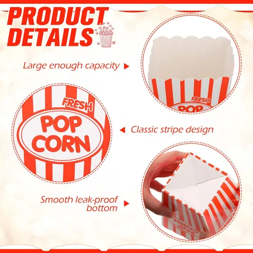 Miniatura 7 de Xinnun Paquete de 100 Cajas de Palomitas de Maíz a Granel de Papel con Rayas Rojas y Blancas, Recipientes Bolsa Desechables a Prueba de Aceite, Rojo
