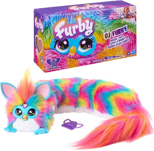 Miniatura 12 de FURBY Juguete Interactivo DJ, Peluche Electrónico Súper Suave Arcoíris con Música, Luces, Movimiento y Juegos, Habla Inglés y Furbish, 32 Pulgadas