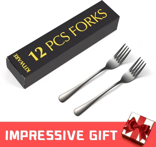 Miniatura 7 de Juego de 12 tenedores de cubiertos negros, tenedores de acero inoxidable, cubiertos de cocina para restaurante, hogar y cocina, vajilla esencial