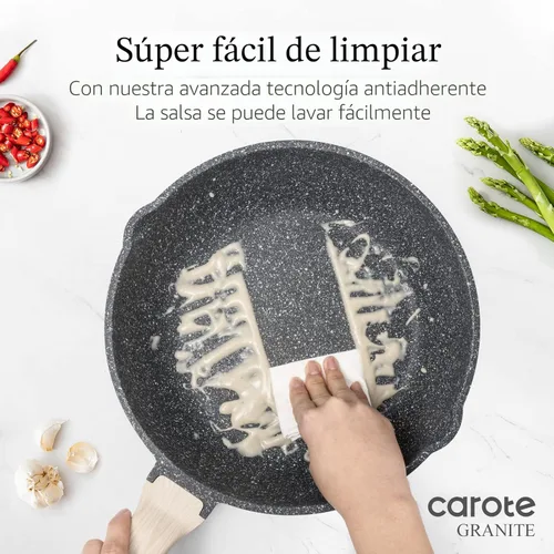 Miniatura 5 de CAROTE Sartén antiadherente de 10/12/12.5 pulgadas con tapa, sartén jumbo para saltear con orificio de vaciado, sartén para inducción, sartén