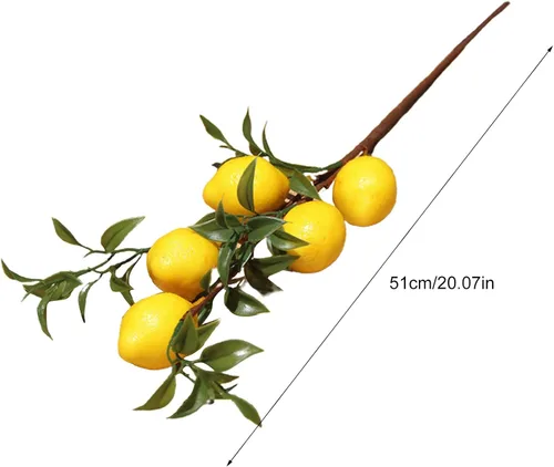 Miniatura 3 de Firlar 2 ramas de limón artificiales, ramas de flores de limón falsas amarillas de 20 pulgadas, ramas florales artificiales, tallo de limón