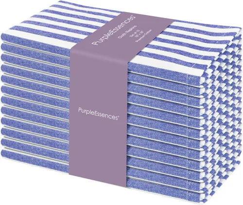 Miniatura 20 de PurpleEssences Servilletas de tela a rayas - Juego de 12 - 100% algodón - 18 x 18 pulgadas - Servilletas de cena para Navidad, vacaciones de blanco