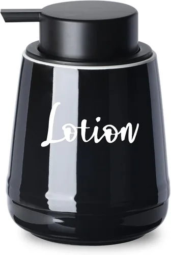 Dispensador de loción de jabón de cerámica, dispensador de jabón de manos (negro, loción etiquetada)
