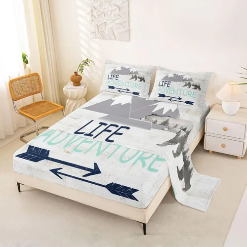 Miniatura 2 de Juego de sábanas con temática de camping feliz, juego de ropa de cama de viaje para niños, niñas, niños, adolescentes, decoración de dormitorio