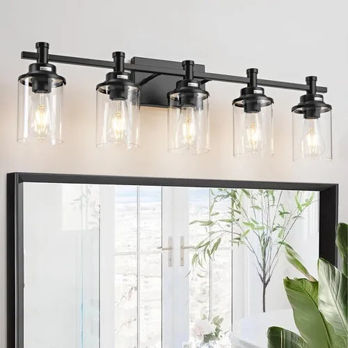 Miniatura 17 de Accesorios de Luz de Baño de 3 Luces, Accesorio de Luz de Tocador Negro y Dorado Cepillado Sobre Espejo, Apliques de Pared Modernos Iluminación