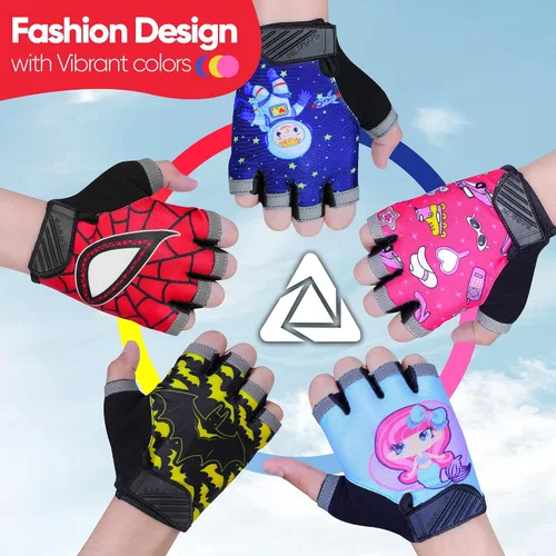 Miniatura 4 de Guantes de ciclismo de medio dedo para niños, antideslizantes, acolchados, antideslizantes, sin dedos, para niños y niñas, ideales para BMX, MTB