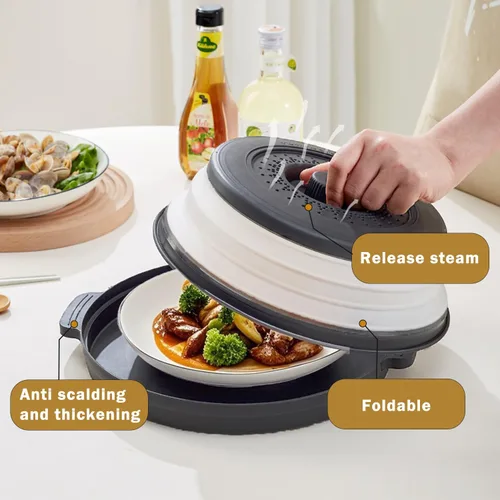 Miniatura 4 de Cubierta para microondas contra salpicaduras, cubierta de microondas para alimentos con bandeja anti-escaldadura, cubierta de placa de microondas