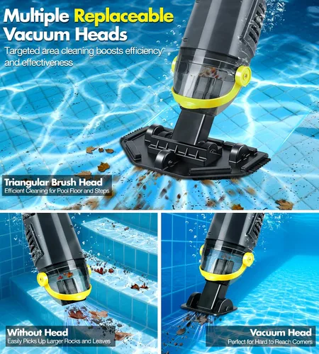 Miniatura 4 de KimPump Aspirador de piscina de mano inalámbrico con 4 bolsas de filtro, adecuado para filtración de impurezas ultrafina, cabezales de cepillo
