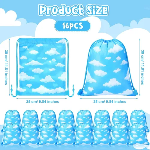 Miniatura 2 de Capoda 16 bolsas de mochila con cordón de nubes blancas y cielo azul, nubes azules, bolsas de regalo, envoltura de regalo de historias de dibujos