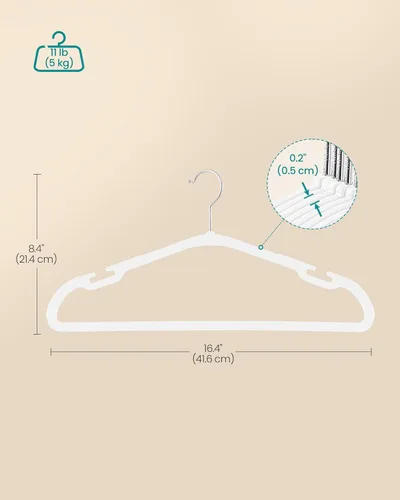 Miniatura 5 de SONGMICS Perchas para ropa, paquete de 50 unidades, perchas de plástico de alta resistencia, perchas para abrigos con muescas anchas de hombro
