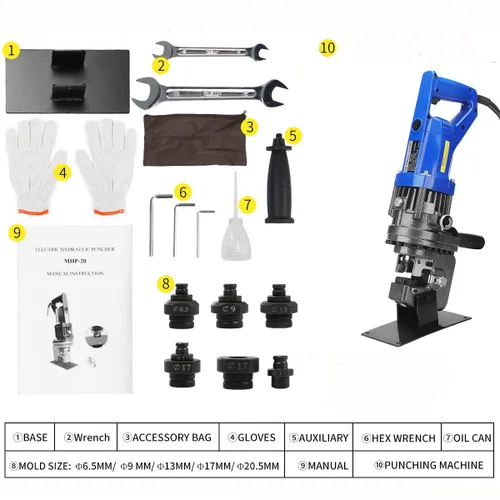 Miniatura 4 de YUEWO Perforadora hidráulica eléctrica, perforadora de metal para placa de acero Placa de hierro Placa de aluminio, Máquina de perforación