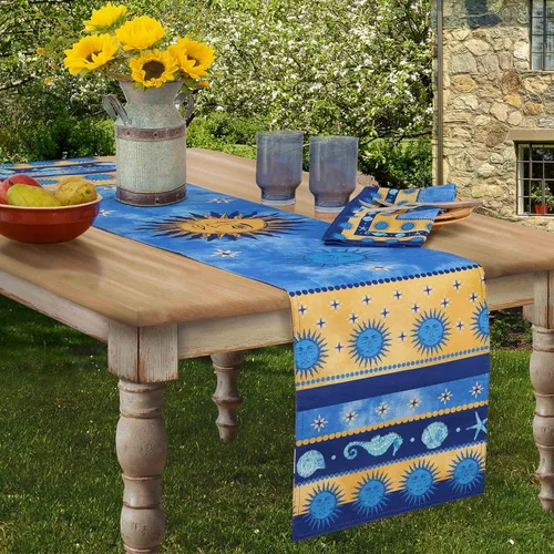 Miniatura 5 de Home Bargains Plus Blue Sun - Manteles individuales de tela mediterránea, diseño de medallón costero y vida marina, resistentes al agua y a