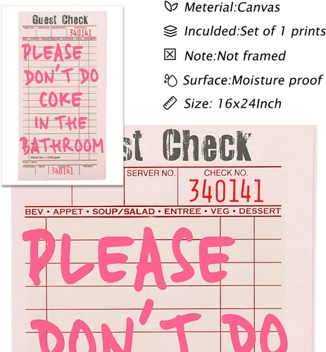 Miniatura 5 de Please Don't Do Coke in the Bathroom Print Guest Check Funky Retro Wall Art Funny Toilet College Dormitorio Decoración Femenino Arte Femenino Rosa