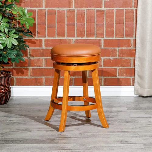 Miniatura 16 de DTY Indoor Living Creede - Taburetes de altura de mostrador de 26 pulgadas, giratorios sin espalda, acabado cereza con asiento de cuero de hueso