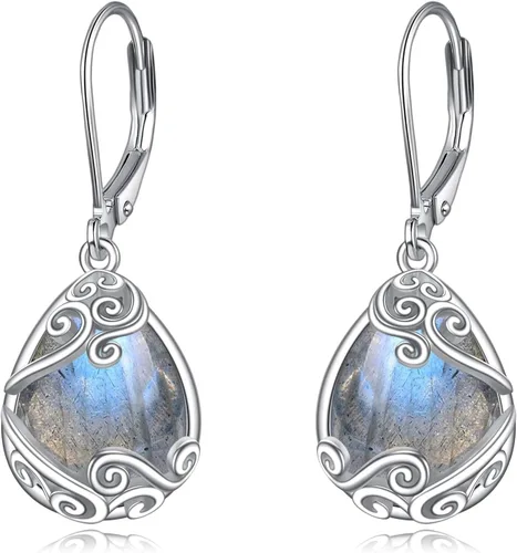 Miniatura 144 de Aretes colgantes con forma de lágrima de filigrana de piedra lunar de plata de ley 925 con cierre de palanca para mujer, regalos de joyería