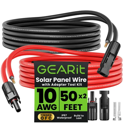 GEARit Cable de extensión de panel solar de calibre 10 de 50 pies cada uno (100 pies en total) con conectores MC4 macho a hembra, kit de