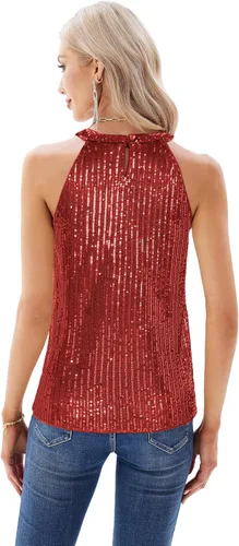 Miniatura 4 de GRACE KARIN Camisetas halter de lentejuelas para mujer, sin mangas, brillantes, fruncidas, fluidas, brillantes, para club, camisa de fiesta