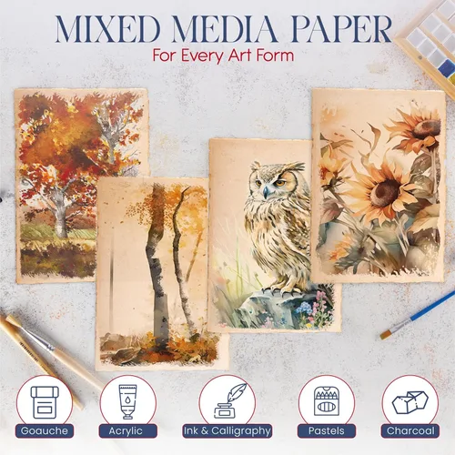 Miniatura 5 de Wanderings 300 g/m² Papel de acuarela grueso hecho a mano, A5 5.8"x8.3" Papel vintage hecho a mano con borde engarzado – Papel antiguo prensado