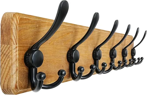 Miniatura 12 de Dseap Perchero de Pared Montado - 5 Ganchos Triangulares, Resistente, Perchero de Pared de Madera para Abriggos, Sombreros, Chaquetas, Ropa, Negro