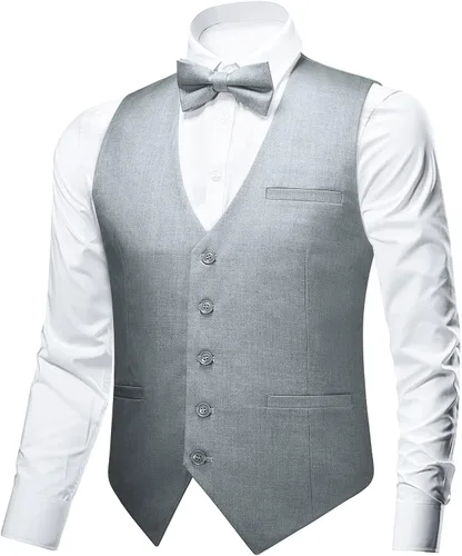 Miniatura 2 de FAIMO Suit Vest for Men Formal, Business Tuxedo Vest Bow Tie Pocket Square Set, Mens Dress Vest for Wedding(XS-4XL)
