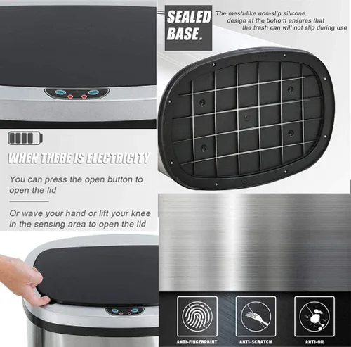 Miniatura 4 de Bote de basura de 13 galones con tapa, botes de basura automáticos para cocina, 50 L, con sensor de movimiento, cubo de basura de acero inoxidable