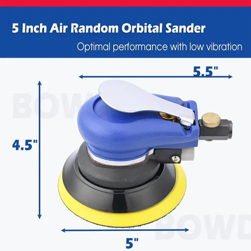 Miniatura 2 de Lijadora orbital aleatoria de aire de 5 pulgadas, herramienta neumática de lijadora de palma con 10 piezas de lija, lijadoras de aire para trabajo