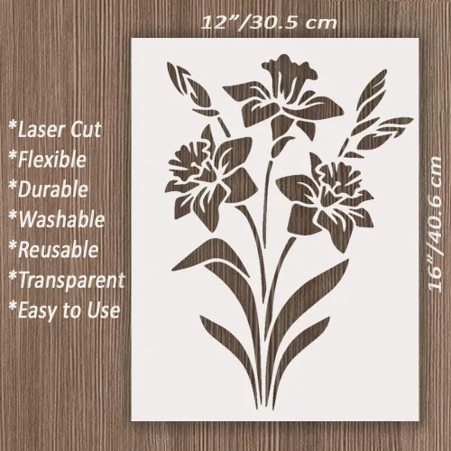 Miniatura 2 de Plantilla de lirio grande de 12 x 15 pulgadas para pintar en madera, lienzo, papel, tela, paredes y muebles, plantilla de flores, reutilizable
