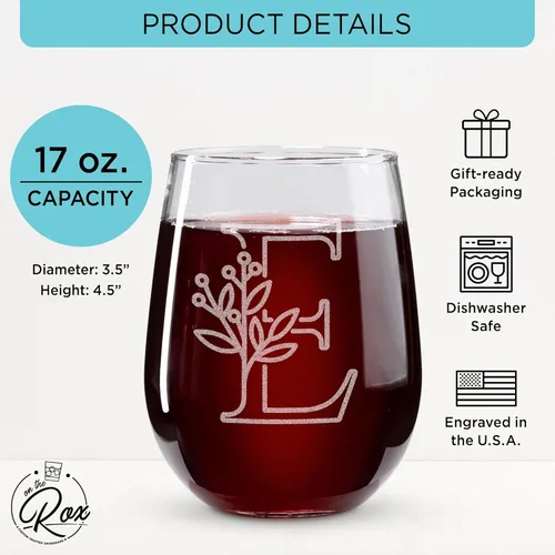 Miniatura 2 de On The Rox Drinks Regalos con monograma para mujeres y hombres – Letra A-Z inicial grabada monograma sin tallo, copa de vino – Regalos de vino