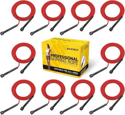 Miniatura 8 de Paquete de 10 cuerdas de saltar ajustables para fitness y ejercicio, cuerda de saltar de PVC para hombres, mujeres y niños, sin enredos