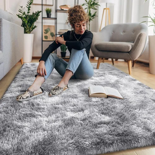 Miniatura 94 de EVOIONOS - Alfombra redonda gris para dormitorio, 5x5 pies; alfombras circulares suaves y esponjosas para sala de estar, alfombras de felpa peludas