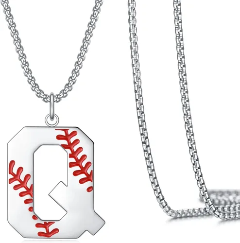 Miniatura 11 de VEEHOO Collar de béisbol para hombres y niños, letra inicial de la A a la Z, joyería de béisbol con colgante de joyería de béisbol para niños