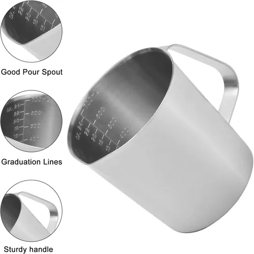 Miniatura 3 de Othmro 1 taza medidora de acero inoxidable de 23.7 fl oz, 24 onzas, 2 escalas de medición, incluyendo escala ML, escala de onzas, vaso graduado