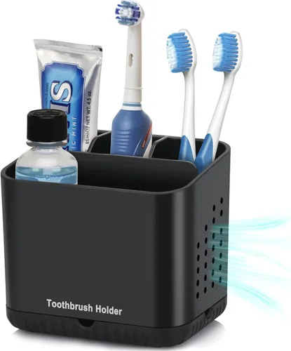 PARKMANI Soportes para cepillo de dientes negros para baños, soporte para cepillo de dientes eléctrico y pasta de dientes para niños, soporte para