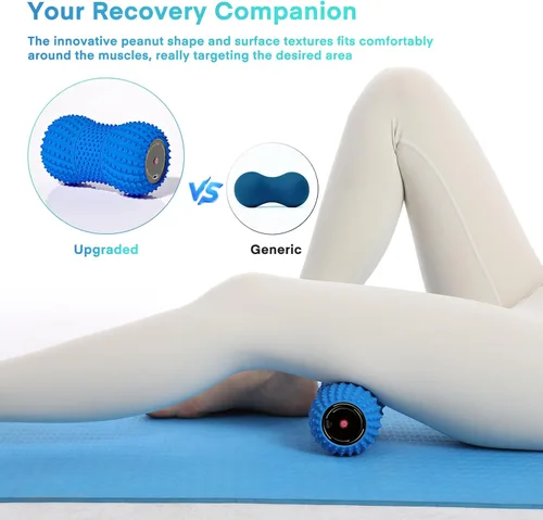 Miniatura 5 de Pelota de masaje de maní vibratoria 2 en 1 con 6 modos de masaje, bola de rodillo de masaje vibratoria recargable para recuperación muscular, azul