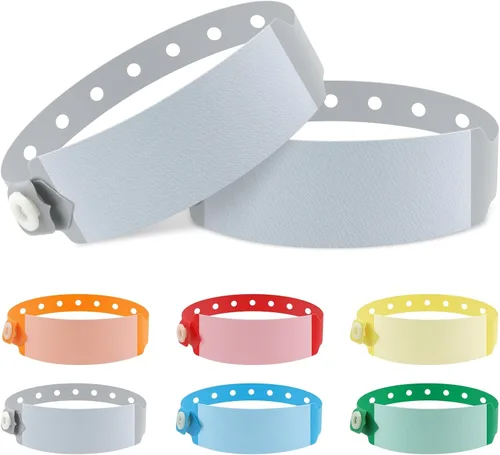 Miniatura 10 de 100 pulseras de vinilo para identificación de hospital, pulsera médica ajustable impermeable, pulsera desechable para hospital (color rojo)