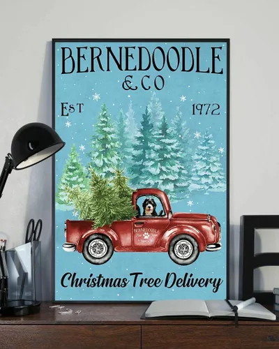 Letrero de hojalata decorativo de Bernedoodle and Co - Póster de Navidad para perro, decoración vintage para garaje, hogar, jardín, cafeterías,