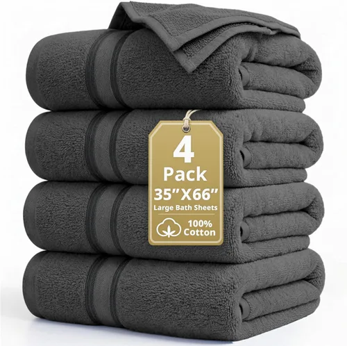 Miniatura 14 de Lane Linen Juego de 4 toallas de baño de 100 % algodón (35 x 66 pulgadas), juego de toallas de baño extragrandes de algodón sin torsión, secado Gris