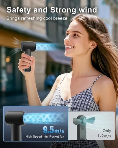 Miniatura 3 de WHATOOK Ventilador de mano portátil, mini ventilador turbo de alta velocidad con 5 velocidades, ventilador personal recargable USB-C de 3000 mAh
