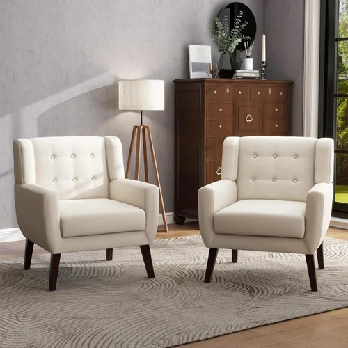 Miniatura 38 de Silla decorativa de piel sintética, moderna silla tapizada para sala de estar, cómodos asientos individuales con botones, asiento de lectura Negro