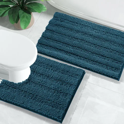 Miniatura 12 de Yimobra Juego de 2 alfombras de baño de felpilla suave y absorbente y alfombra para inodoro en forma de U, antideslizante, lavable a máquina