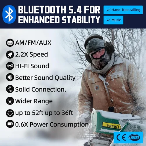 Miniatura 2 de PROHEAR 033 2.0 Auriculares Bluetooth de Protección Auditiva con Radio AM/FM - Orejeras de Reducción de Ruido 31 SNR, Batería Recargable de 50
