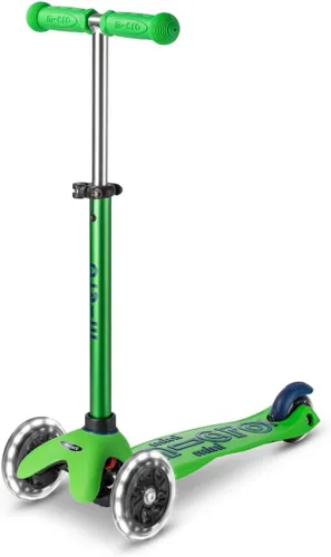 Micro Kickboard | Mini scooter LED para niños de 2 a 5 años | Niños de hasta 110 libras | Diseño de 3 ruedas inclinadas para dirigir | Barra en T