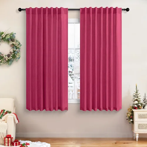 Miniatura 84 de Cortinas de lino azul de 84 pulgadas de largo para sala de estar; juego de 2 paneles con lengüeta trasera; cortinas con dobladillo para barra; Azul