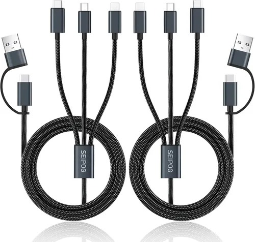 SEIPOG Cable de Carga Múltiple 5 en 1, 2PCS Cable Cargador Múltiple USB C/A de 4FT a Puerto Type-C/Micro USB, Cable Cargador Múltiple USB C Trenzado