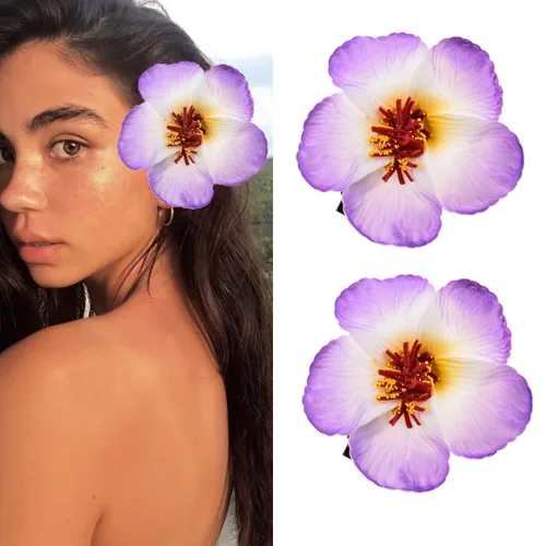 Miniatura 13 de 4 pinzas hawaianas para el cabello de Plumeria Galsang con flores para fiesta en la playa (4 unidades, blanco)