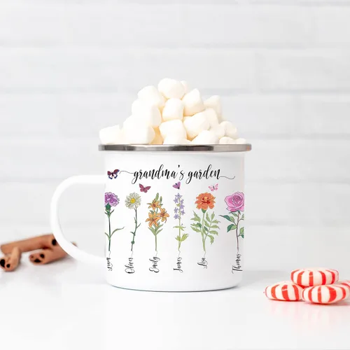 Miniatura 2 de Taza personalizada con aislamiento de flores del mes de nacimiento, taza personalizada para la abuela, taza del día de la madre, jardín