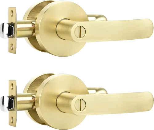 Miniatura 9 de Leydebong Paquete de 10 manijas de puerta de entrada de color dorado claro (con llave similar), perillas de puerta interior resistentes, cerraduras