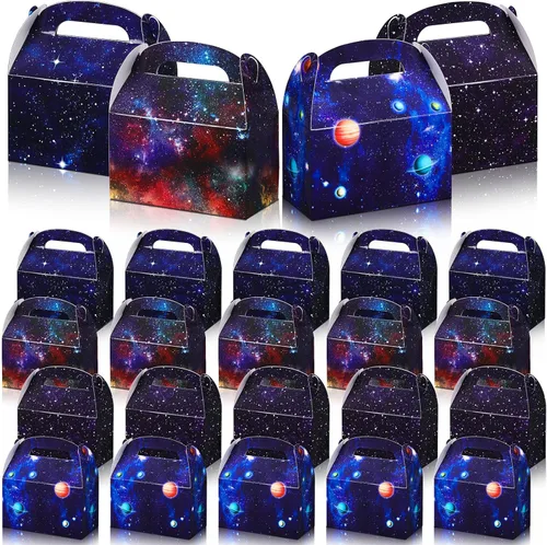 Miniatura 9 de Nezyo 24 cajas de regalo de fiesta espacial de 4.8 x 2.4 x 5.2 pulgadas, cajas pequeñas de galaxia a dos aguas, sistema solar, planeta, cartón